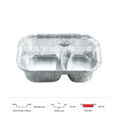 Khay nhôm đựng cơm 2 ngăn 800ml